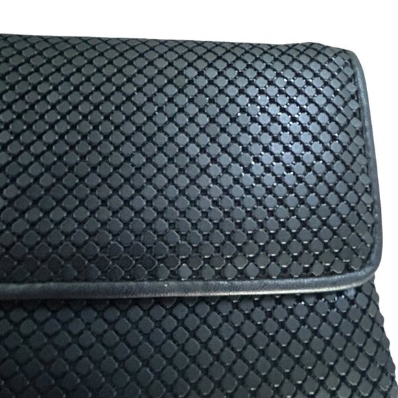 Whiting & Davis Vintage Black Mesh Fold Over Clutch Bag Purse Handbag - Picture 2 of 7
